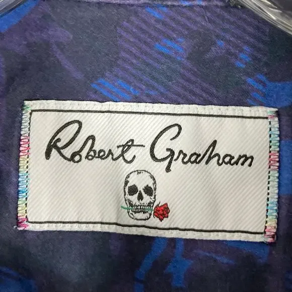 nwot ROBERT GRAHAM Shirt XL Classic-Fit Short-Sl Curve-Hem Stretch Cotton